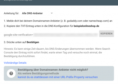 Domaininhaberschaft über DNS-Datensatz bestätigen